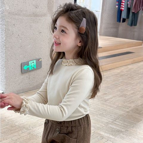 Áo Thun Dài Tay Bé Gái Cổ Bèo AmbbKids - Thời Trang Hàn Quốc Dễ Thương, Chất Liệu Cotton Mềm Mại, Size 90-150