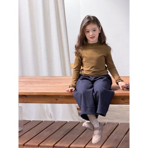 Áo Thun Dài Tay Bé Gái Cổ Bèo AmbbKids - Thời Trang Hàn Quốc Dễ Thương, Chất Liệu Cotton Mềm Mại, Size 90-150