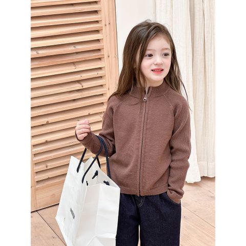 Áo Khoác Len Cardigan Kéo Khoá Dáng Ôm Co Dãn Mềm Mại Basic Thời Trang Cho Bé Gái - Ambbkids Thu Đông Hàn Quốc 2024