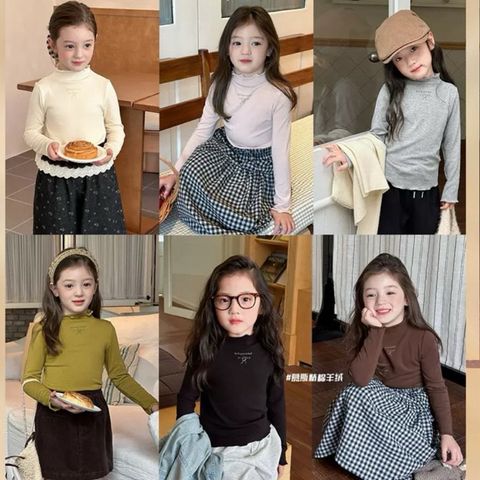 [Ambbkids] Áo Dài Tay Giữ Nhiệt Cổ Nhún Viền Ngọt Ngào, Mềm Mại Cho Bé Gái Phong Cách Hàn Quốc Thu Đông 2025