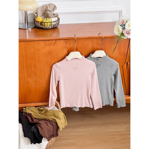 [Ambbkids] Áo Dài Tay Giữ Nhiệt Cổ Nhún Viền Ngọt Ngào, Mềm Mại Cho Bé Gái Phong Cách Hàn Quốc Thu Đông 2025