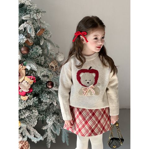 [Ambbkids] Áo len dệt kim hình gấu nơ 3D dễ thương cho bé gái Ambbkids Mùa Đông 2025