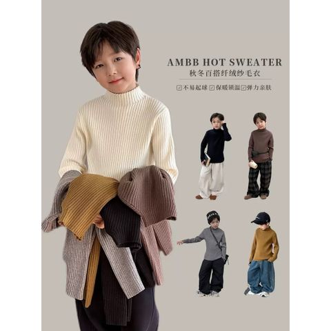Áo Len Cổ Cao Ambb Kids Dệt Kim Cho Bé Gái Bé Trai - Thiết Kế Thu Đông 2025, Ấm Áp Mềm Mại, Size 90-150