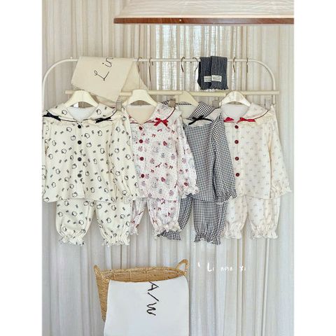 Bộ Đồ Ngủ Pijama Lót Lông Cừu Đính Nơ Dễ Thương Cho Bé Gái - Thời Trang Cao Cấp Hàn Quốc 2025, Size 90-130