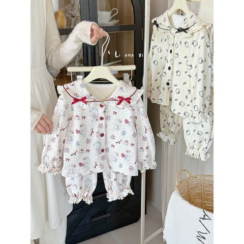 Bộ Đồ Ngủ Pijama Lót Lông Cừu Đính Nơ Dễ Thương Cho Bé Gái - Thời Trang Cao Cấp Hàn Quốc 2025, Size 90-130