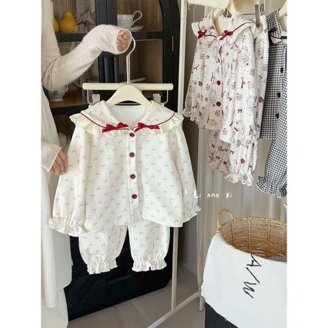 Bộ Đồ Ngủ Pijama Lót Lông Cừu Đính Nơ Dễ Thương Cho Bé Gái - Thời Trang Cao Cấp Hàn Quốc 2025, Size 90-130
