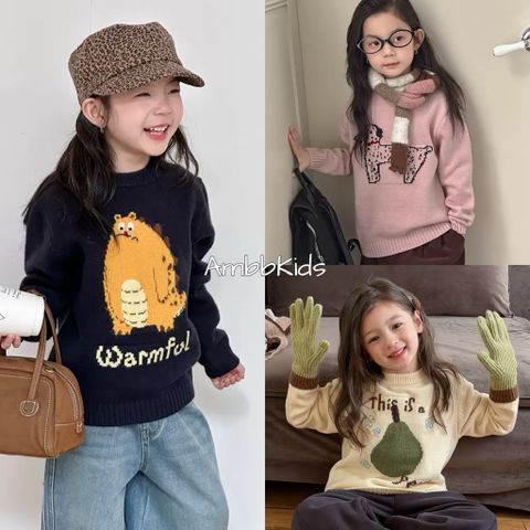 Áo Len Dệt Kim Cổ Tròn Cho Bé Ambbkids 2025 - Hoạt Hình Dễ Thương, Chống Xù, Co Dãn Mềm Mại Phong Cách Thu Đông Phương Tây
