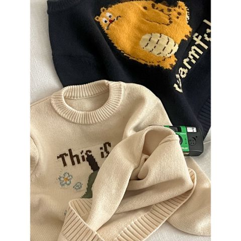 Áo Len Dệt Kim Cổ Tròn Cho Bé Ambbkids 2025 - Hoạt Hình Dễ Thương, Chống Xù, Co Dãn Mềm Mại Phong Cách Thu Đông Phương Tây