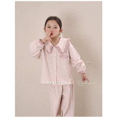Bộ Đồ Ngủ Bé Gái Linanxi Cổ Búp Bê Nhún Gấu, Pijama Dễ Thương Chất Cotton Mềm Mịn, Họa Tiết Thỏ Xinh, Size 90-140
