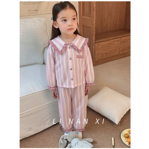 Bộ Đồ Ngủ Bé Gái Linanxi Cổ Búp Bê Nhún Gấu, Pijama Dễ Thương Chất Cotton Mềm Mịn, Họa Tiết Thỏ Xinh, Size 90-140