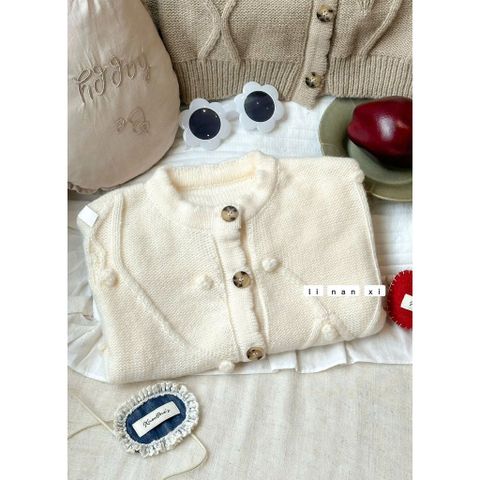 Áo Len Dệt Kim Cardigan Nụ Hoa Lá Hàn Quốc - Thời Trang Mùa Xuân Cho Bé Trai, Bé Gái, Co Dãn, Mềm Mại, Size 90-130