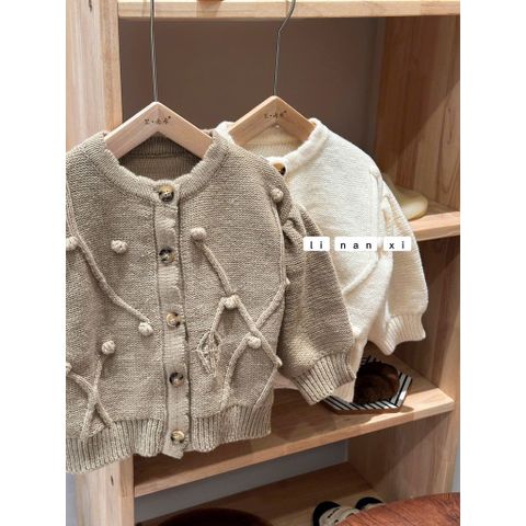 Áo Len Dệt Kim Cardigan Nụ Hoa Lá Hàn Quốc - Thời Trang Mùa Xuân Cho Bé Trai, Bé Gái, Co Dãn, Mềm Mại, Size 90-130