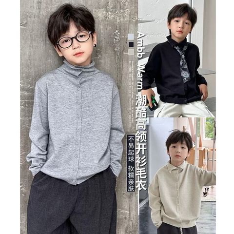 Áo Khoác Len Cardigan Có Ve Áo Cho Bé Trai - Phong Cách Thu Đông Hàn Quốc, Mềm Mại Co Dãn, Size 90-150