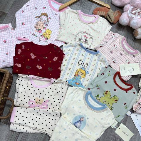 Bộ Quần Áo Dài Tay Cotton Cho Bé Gái Chất Liệu Nguyên Chất, Họa Tiết Dễ Thương - Thời Trang Mùa Đông 2025