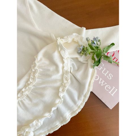 Set đồ bé gái AmbbKids - Áo thun trắng nhún tầng kết hợp quần ống đứng chấm bi thời trang, thoải mái và dễ thương cho bé 3-10 tuổi