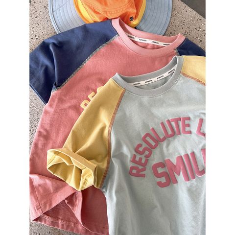 [Ambbkids] Áo Thun Cotton Dáng Lỡ Tay Phối Màu, In Chữ Thời Trang Cho Bé Trai Bé Gái Mới Nhất Hè 2025
