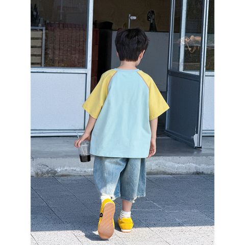 [Ambbkids] Áo Thun Cotton Dáng Lỡ Tay Phối Màu, In Chữ Thời Trang Cho Bé Trai Bé Gái Mới Nhất Hè 2025