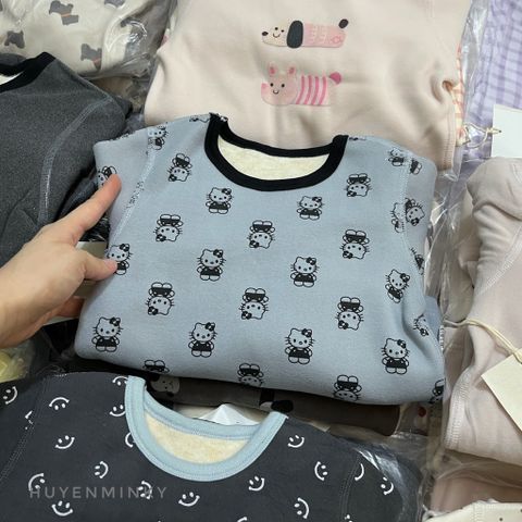 Bộ Đồ Ngủ Dài Tay Lót Nhung Dày Ấm Cho Bé - Hoạ Tiết Hoạt Hình Dễ Thương, Thời Trang Thu Đông Cho Bé Trai, Bé Gái