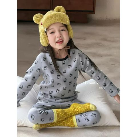 Bộ Đồ Ngủ Dài Tay Lót Nhung Dày Ấm Cho Bé - Hoạ Tiết Hoạt Hình Dễ Thương, Thời Trang Thu Đông Cho Bé Trai, Bé Gái