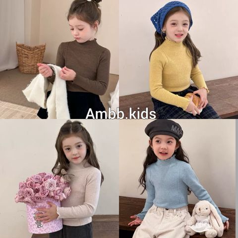 Áo Len Cổ Nhún Viền Co Dãn Cho Bé Gái - Thời Trang Thu Đông Hàn Quốc AMBBKIDS - Chất Liệu Dày Dặn, Nhiều Size 90-150