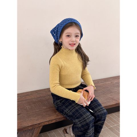 Áo Len Cổ Nhún Viền Co Dãn Cho Bé Gái - Thời Trang Thu Đông Hàn Quốc AMBBKIDS - Chất Liệu Dày Dặn, Nhiều Size 90-150