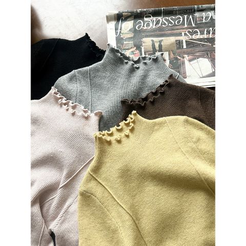 Áo Len Cổ Nhún Viền Co Dãn Cho Bé Gái - Thời Trang Thu Đông Hàn Quốc AMBBKIDS - Chất Liệu Dày Dặn, Nhiều Size 90-150