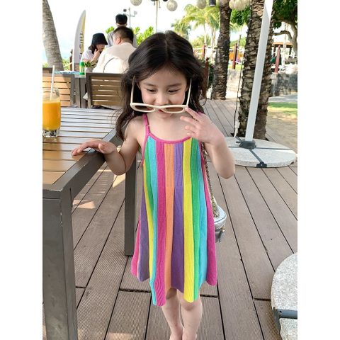 [2024] Váy 2 Dây Dệt Kim Hoạ Tiết Cầu Vồng, Rainbow Cho Bé Gái Mùa Hè 2024 Mới Thoáng Mát, Nổi Bật Đi Du Lịch, Đi Chơi