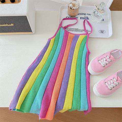 [2024] Váy 2 Dây Dệt Kim Hoạ Tiết Cầu Vồng, Rainbow Cho Bé Gái Mùa Hè 2024 Mới Thoáng Mát, Nổi Bật Đi Du Lịch, Đi Chơi