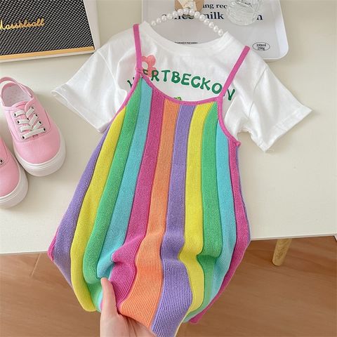 [2024] Váy 2 Dây Dệt Kim Hoạ Tiết Cầu Vồng, Rainbow Cho Bé Gái Mùa Hè 2024 Mới Thoáng Mát, Nổi Bật Đi Du Lịch, Đi Chơi