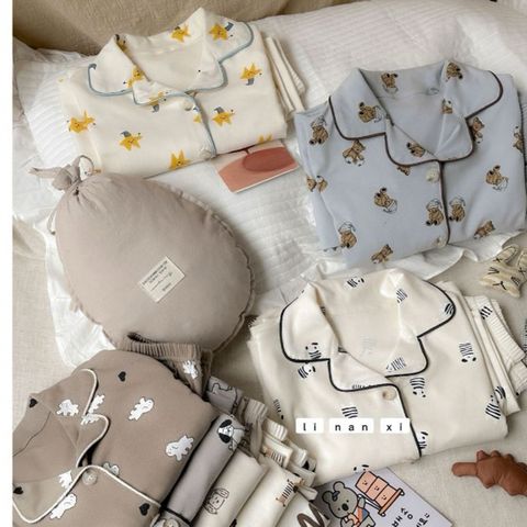 Bộ Pijama Dài Tay Cotton Cao Cấp Cho Bé Trai Bé Gái - Hoạ Tiết Dễ Thương Xuất Hàn 2025 - Thời Trang Trẻ Em Ấm Áp