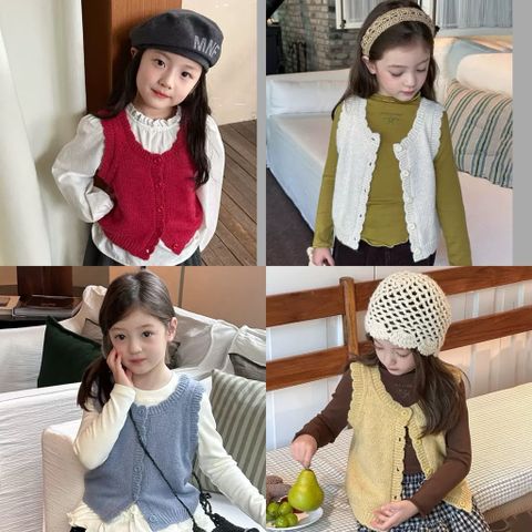 Áo Gile Len Dệt Kim Ngắn Ambbkids Cho Bé Gái - Phong Cách Thu Đông Hàn Quốc Ngọt Ngào, Nhiều Lớp, Size 90-150