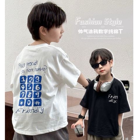 Áo Thun Ngắn Tay Có Chữ Bàn Phím Số Cotton Dáng Rộng Phong Cách Hàn Quốc Cho Bé Trai - Thời Trang Năng Động Hàng Ambbkids Chính Hãng
