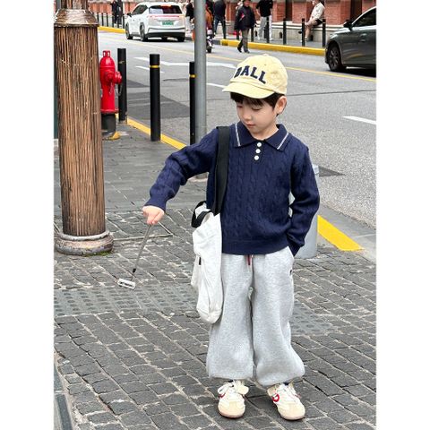 Ambbkids 2024-Áo Len Polo Có Cổ Vặn Thừng Dày Dặn, Dáng Ôm Vừa Co Dãn Mềm Mại Cho Bé Trai Ambbkids Thu Đông Hàn Quốc