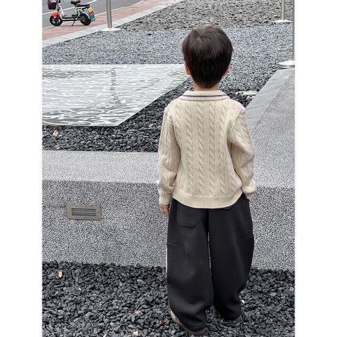Ambbkids 2024-Áo Len Polo Có Cổ Vặn Thừng Dày Dặn, Dáng Ôm Vừa Co Dãn Mềm Mại Cho Bé Trai Ambbkids Thu Đông Hàn Quốc