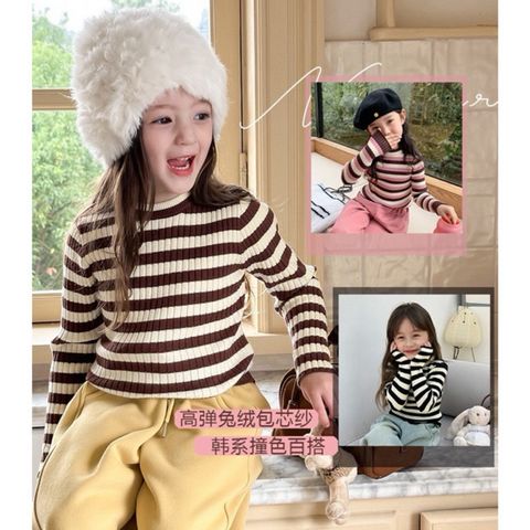 Áo Len Kẻ Ngang Dáng Ôm Cho Bé Gái Ambbkids 2024 - Phong Cách Thu Đông Dệt Kim Cao Cấp