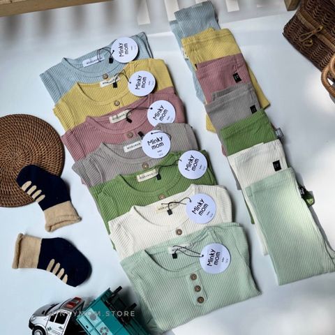 Bộ Đồ Dài Tay 3 Cúc Thun Gân MinkyMom Chính Hãng - Chất Liệu Cotton Mềm Mại, An Toàn Cho Bé, Phong Cách Thời Trang Trẻ Em