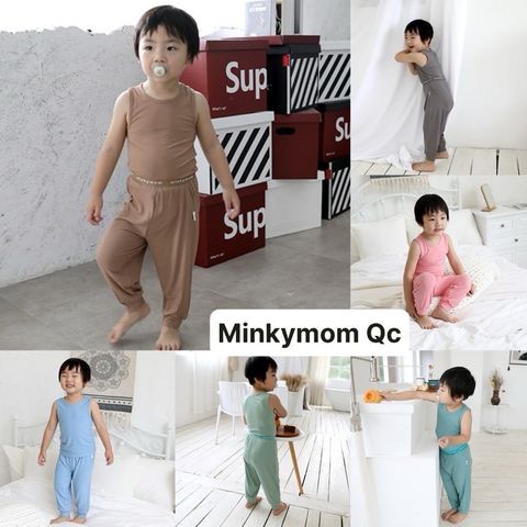 MINKYMOM 2023 Bộ Ba Lỗ Tăm Quần Dài Bo Gấu Co Dãn, Thấm Hút, Thoáng Mát Cho Bé Trai Gái - Trang Phục Hè Đáng Yêu