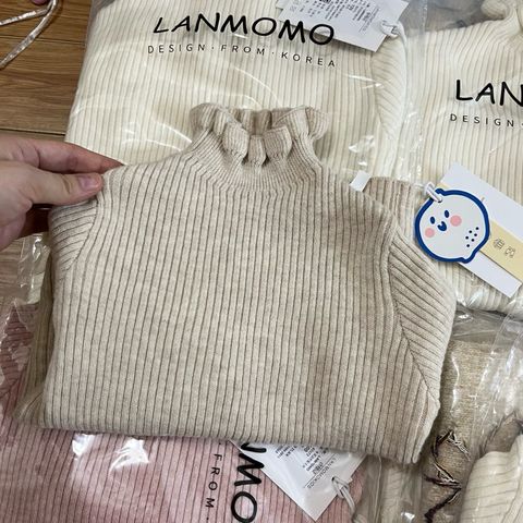 [Lanmomo] - Áo Len Sáp Cổ Cao Bo Nhún Dáng Ôm Co Dãn Mềm Mại Cho Bé Gái Phong Cách Thu Đông Hàn Quốc