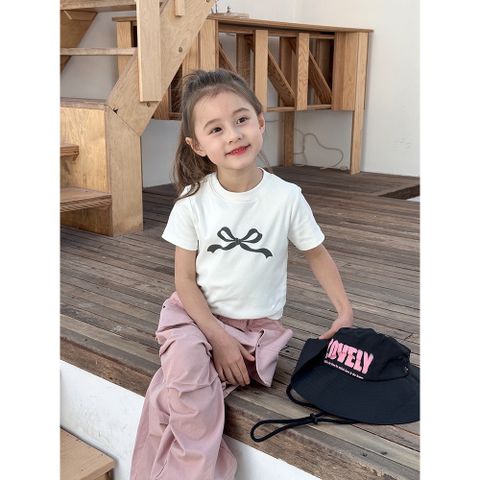 Áo Thun Ngắn Tay Hình Nơ Dễ Thương Cho Bé Gái - Phong Cách Hàn Quốc, Cotton Mềm Mịn, Hàng Ambbkids, Size 90-150cm