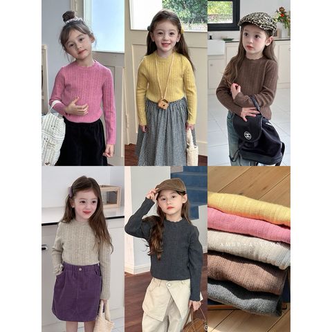Áo Len Mỏng Cổ Ren Cho Bé Gái - Phong Cách Hàn Quốc Thu Đông 2024, Size 90-150, Dáng Ôm Co Dãn Mềm Mại