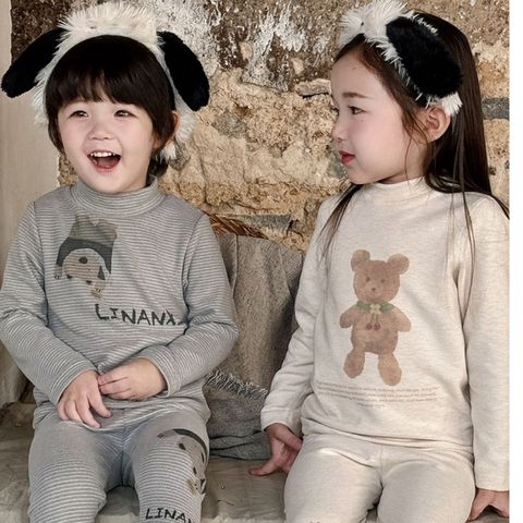 Linanxi-Bộ Đồ Dài Tay Cổ Tròn Kín Giữ Ấm Cổ, Giữ Nhiệt Vùng Bụng Hoạ Tiết Dễ Thương Cho Bé Trai Bé Gái Thu Đông 2024