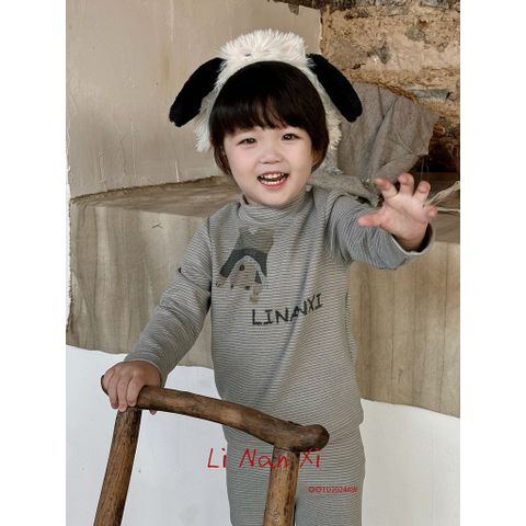 Linanxi-Bộ Đồ Dài Tay Cổ Tròn Kín Giữ Ấm Cổ, Giữ Nhiệt Vùng Bụng Hoạ Tiết Dễ Thương Cho Bé Trai Bé Gái Thu Đông 2024