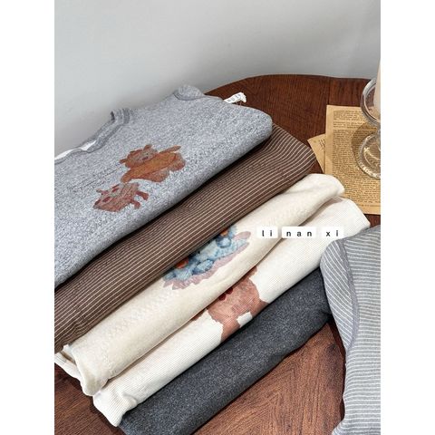 Linanxi-Bộ Đồ Dài Tay Cổ Tròn Kín Giữ Ấm Cổ, Giữ Nhiệt Vùng Bụng Hoạ Tiết Dễ Thương Cho Bé Trai Bé Gái Thu Đông 2024