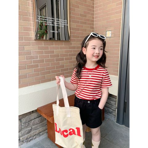Áo Thun Ngắn Tay Kẻ Ngang Dễ Thương Cho Bé Gái 2-8 Tuổi - Chất Liệu Cotton Mềm Mại - Thời Trang Ambbkids Sành Điệu