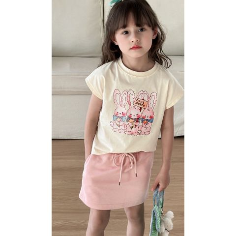 Áo Thun Dáng Rộng Hình Gấu Dễ Thương & Chân Váy Jeans Dài Ambbkids - Thời Trang Hàn Quốc Cho Bé Gái Ngày Hè Chống Muỗi
