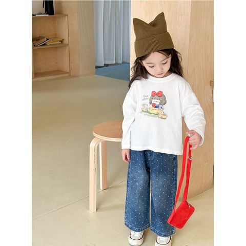 Áo Thun Dài Tay In Hoạt Hình Dễ Thương Cho Bé Gái Phong Cách Hàn Quốc - Thời Trang Thu Đông 2024, Size 90-150