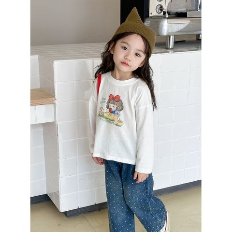 Áo Thun Dài Tay In Hoạt Hình Dễ Thương Cho Bé Gái Phong Cách Hàn Quốc - Thời Trang Thu Đông 2024, Size 90-150