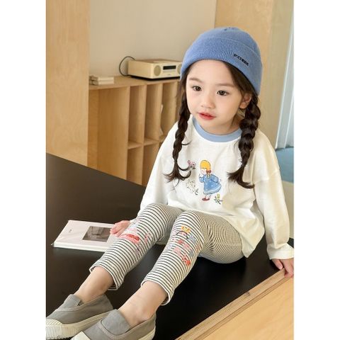 Áo Thun Dài Tay In Hoạt Hình Dễ Thương Cho Bé Gái Phong Cách Hàn Quốc - Thời Trang Thu Đông 2024, Size 90-150