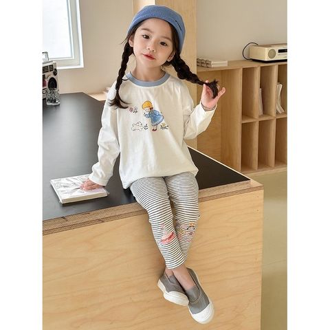 Quần Legging Gân Sọc In Hình Cho Bé Gái 1-8 Tuổi - Chất Liệu Mềm Mại, Co Dãn Tuyệt Vời, Phong Cách Hàn Quốc Mùa Thu Đông