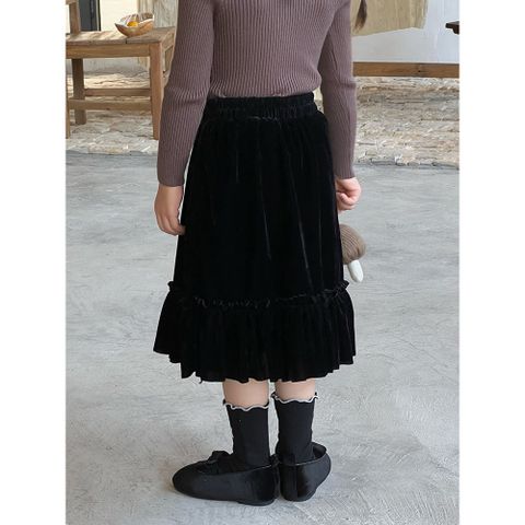 Chân Váy Nhung Dài Tiểu Thư Xếp Ly Phong Cách Hàn Quốc Cho Bé Gái - Thời Trang Thu Đông 2024, Size 90-150
